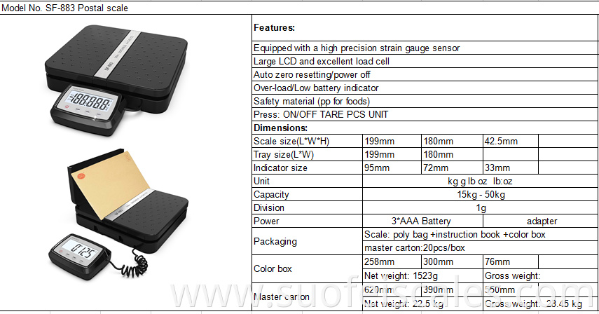 Suofei New Arrival SF-883 110lbs x 0.1 oz Black Digital shipping postal scale